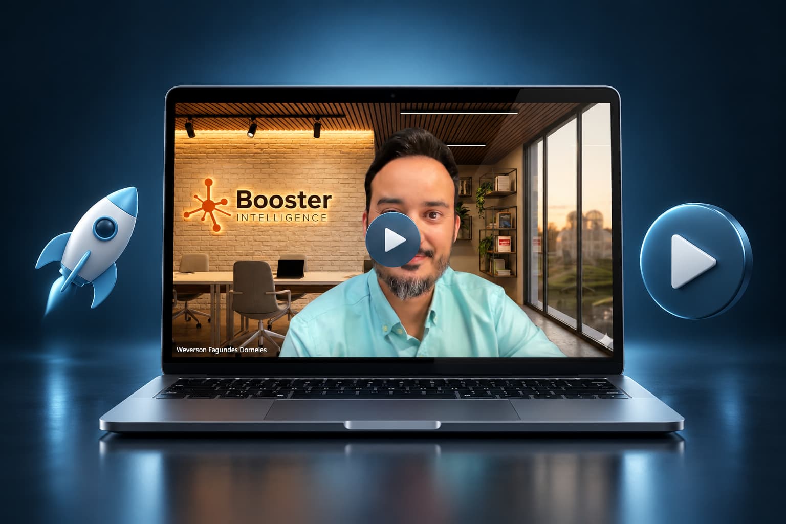 Laptop com vídeo e foguete tridimensional — Aula 0